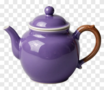 Purple Ceramic Teapot With Wooden Handle PNG