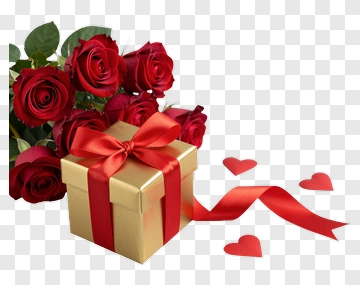 Red Roses And Gold Gift Box PNG