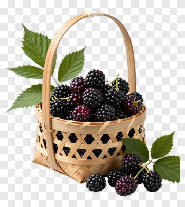 Fresh Blackberries In Woven Basket PNG