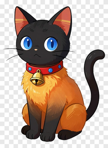 Black And Orange Cat With Bell Collar PNG