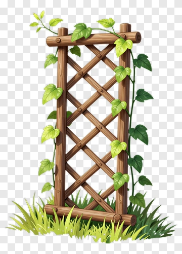 Wooden Trellis With Ivy And Grass PNG
