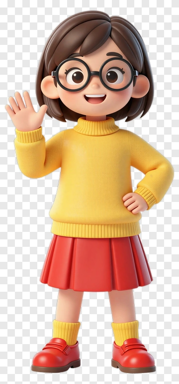 Cheerful Girl Waving With Glasses PNG