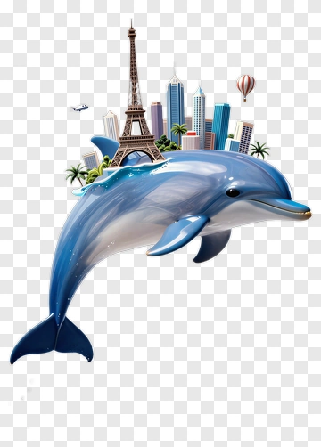 Dolphin Carrying Paris Cityscape PNG