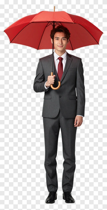 Man In Suit Holding Red Umbrella PNG