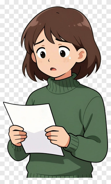 Nervous Girl Holding Paper PNG
