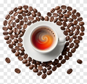Heart Shape Coffee Beans With Cup PNG
