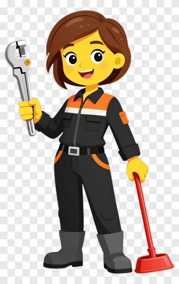 Cartoon Female Plumber Holding Tools PNG