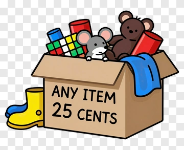 Box Of Toys For 25 Cents PNG
