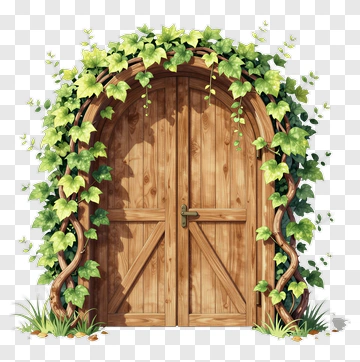 Wooden Door Covered In Ivy PNG