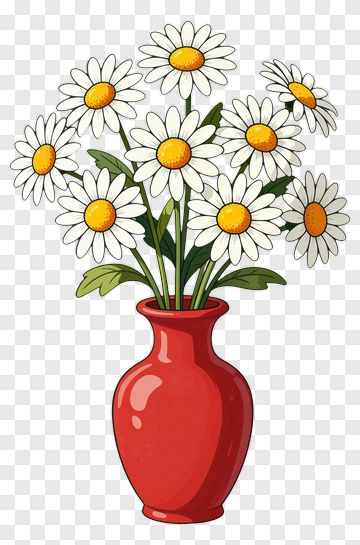 Daisies In A Red Vase PNG