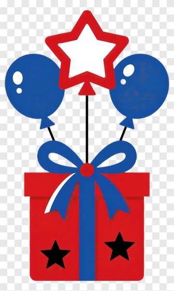 Red Gift Box With Balloons And Star PNG