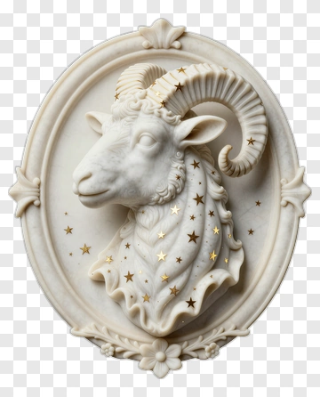 Ram Zodiac Sculpture With Gold Stars PNG