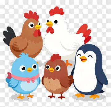 Cartoon Chicken And Penguin Group PNG