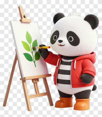 Panda Artist Painting Leaf PNG
