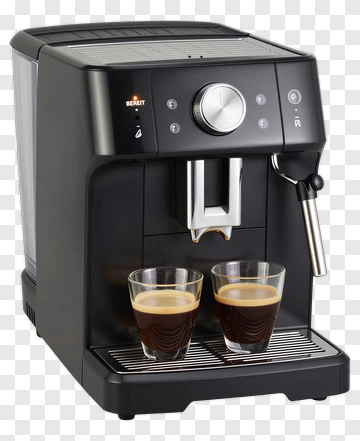 Black Coffee Machine With Espresso Cups PNG