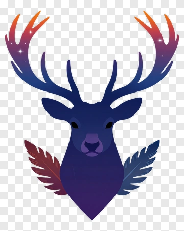 Stylized Deer With Gradient Antlers And Feathers PNG