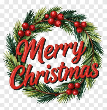 Merry Christmas Wreath With Berries PNG