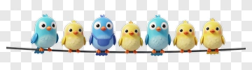 Blue And Yellow Birds Perched On Wire PNG