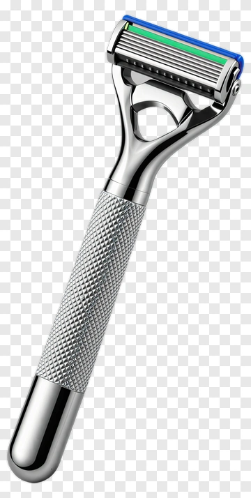 Silver Razor With Blue And Green Blade PNG