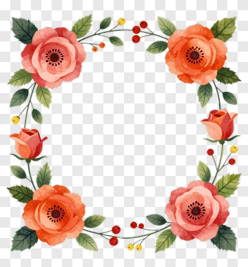Watercolor Floral Frame With Roses And Berries PNG