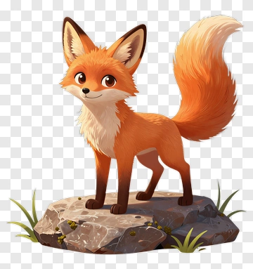 Cute Orange Fox Standing On Rock PNG