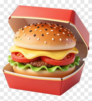 3D Cartoon Hamburger In Red Box PNG
