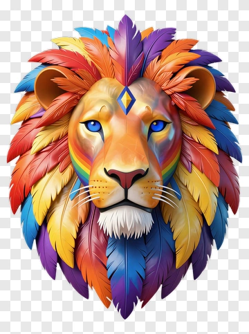 Lion With Rainbow Feathered Mane PNG
