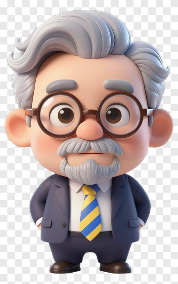 Cartoon Elderly Man With Glasses And Mustache PNG
