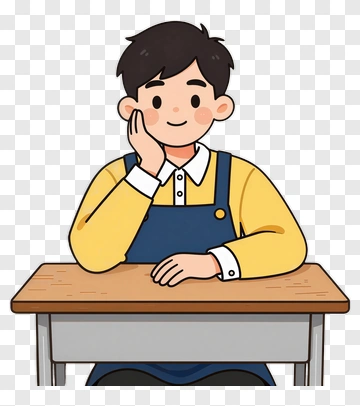 Happy Boy Student At Desk PNG