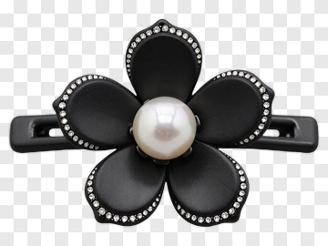 Black Flower Hair Clip With Pearl PNG