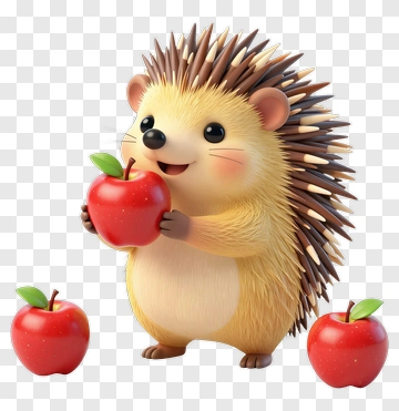 Cute Hedgehog Holding Apple PNG