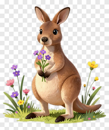Kangaroo Holding Flowers PNG
