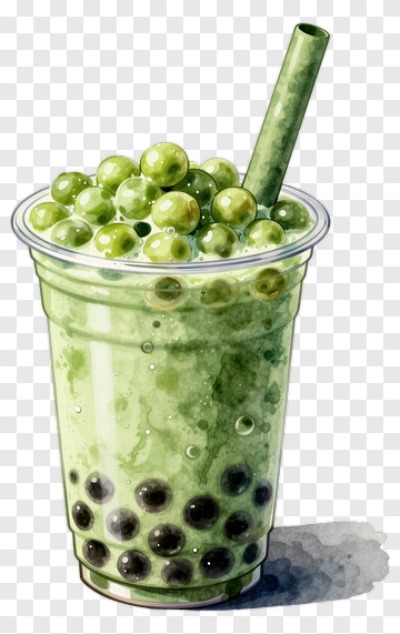 Green Boba Tea With Straw PNG