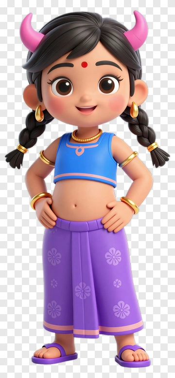 Cartoon Girl With Pink Horns PNG