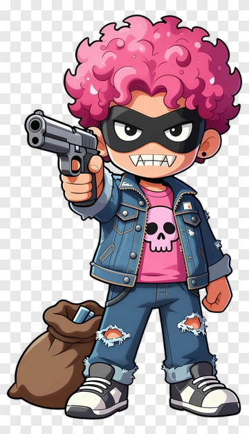Cartoon Robber With Pink Hair PNG