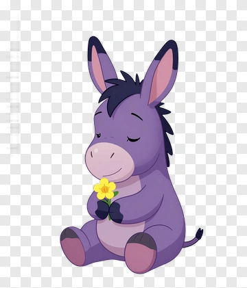Purple Donkey Holding Yellow Flower PNG