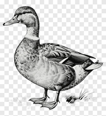 Hand-drawn Duck Standing On Grass PNG