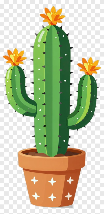 Cactus With Orange Flowers In Pot PNG