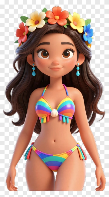 Cartoon Girl In Rainbow Swimsuit PNG