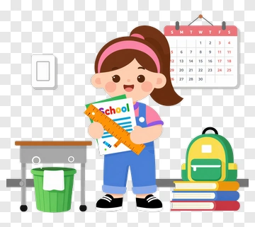 Happy Girl With School Supplies PNG