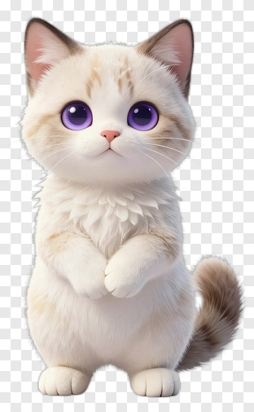 Cute White Furry Kitten With Purple Eyes PNG