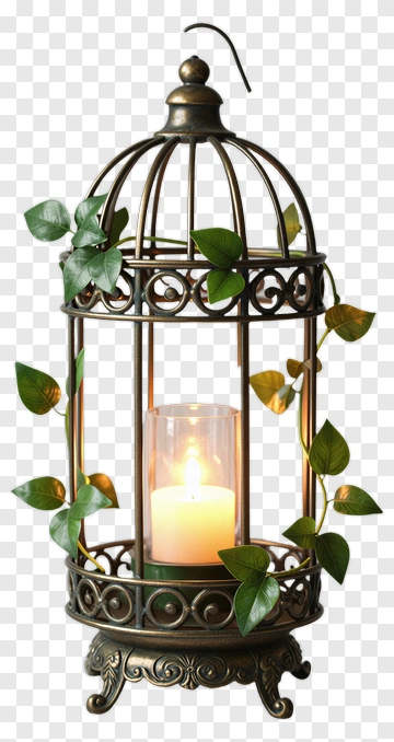 Candle Lantern With Green Vines PNG