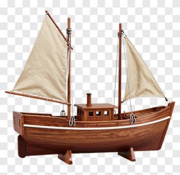 Classic Wooden Sailing Boat Model PNG