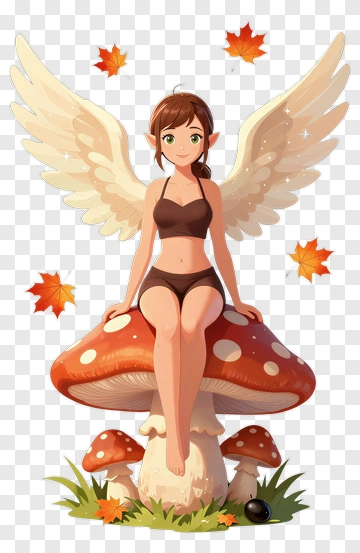 Fairy With Angel Wings On A Mushroom PNG