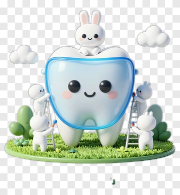 Cartoon Tooth With Rabbits PNG