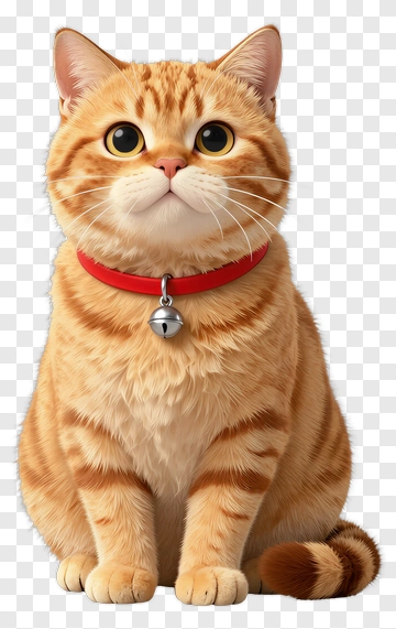 Adorable Orange Tabby Cat With Red Collar PNG