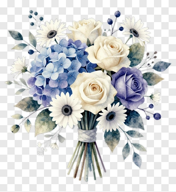 Watercolor Flower Bouquet With Roses And Hydrangeas PNG