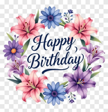 Happy Birthday Flower Wreath PNG