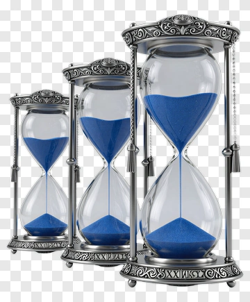 Three Ornate Hourglasses With Blue Sand PNG