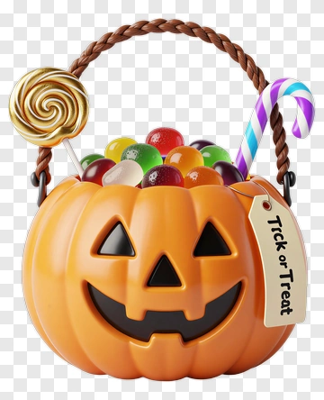 Pumpkin Basket Filled With Candy PNG